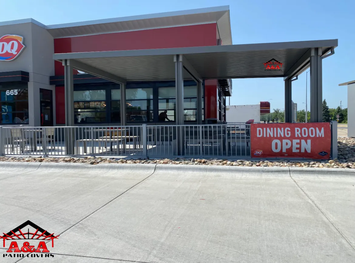 Covered patio and canopy at a DQ Grill & Chill dining room entrance